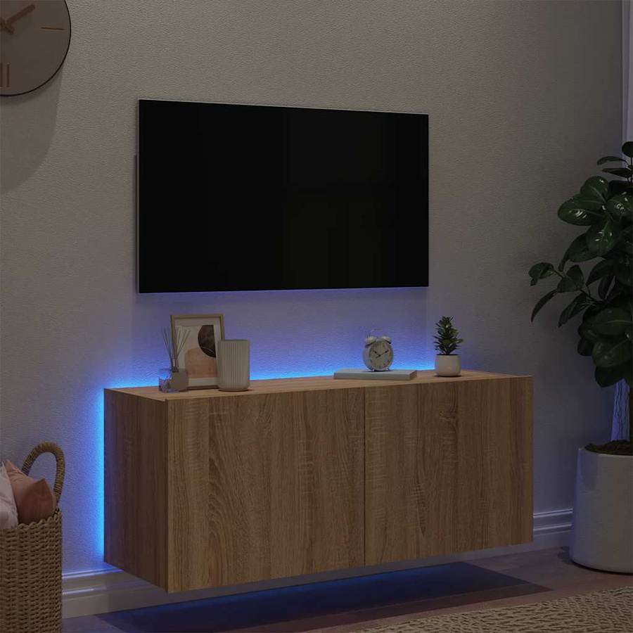 vidaXL TV-Wandschrank mit LED-Beleuchtung in Sonoma Eiche, modern und wandmontiert, B/T/H: 100 x 35 x 41 cm - Bild 2