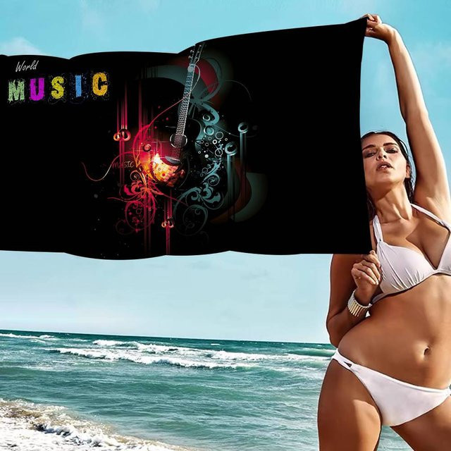 JMG Household Supplies Mikrofaser Strandtuch mit Musik-Gitarren-Muster, schwarz, 30 x 30 cm - Bild 1
