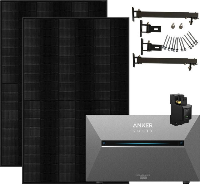 Anker SOLIX 3 Pro Balkonkraftwerk in Schwarz mit 2x455W Modulen, Smart Meter und Halterung für Flachdach, 910W, IP65 - Bild 1