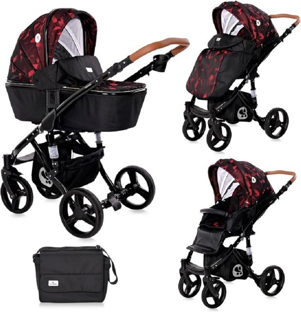 Lorelli Kombikinderwagen Rimini 2 in 1 mit Tragewanne, Sportsitz und Wickeltasche, faltbar, rot-schwarz - Bild 1