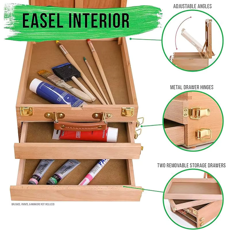 Tragbare Kunst-Toolbox aus Holz in Braun mit integrierter Staffelei für Ölmalerei und Skizzen - Bild 4