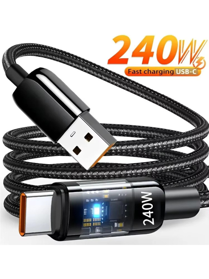 240W USB-C zu USB-C Schnellladekabel aus Nylon mit LED-Digitalanzeige in Schwarz für Samsung, Xiaomi, Huawei und OPPO Quick Charge 3.0 Datenkabel - Bild 6