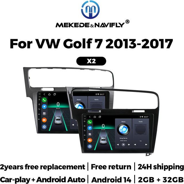 MEKEDE & NAVIFLY Multimedia Autoradio mit GPS und Carplay für Volkswagen VW Golf 7 MK7 GTI 2013-2017, Schwarz - Bild 1