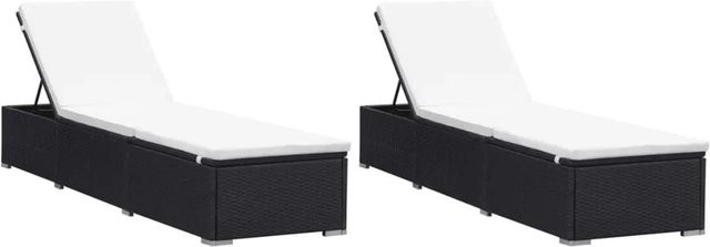 Furnicato Sonnenliegen Set aus 2 Stück in Schwarz mit wetterfesten Auflagen aus Poly Rattan und pulverbeschichtetem Stahlgestell - Bild 1