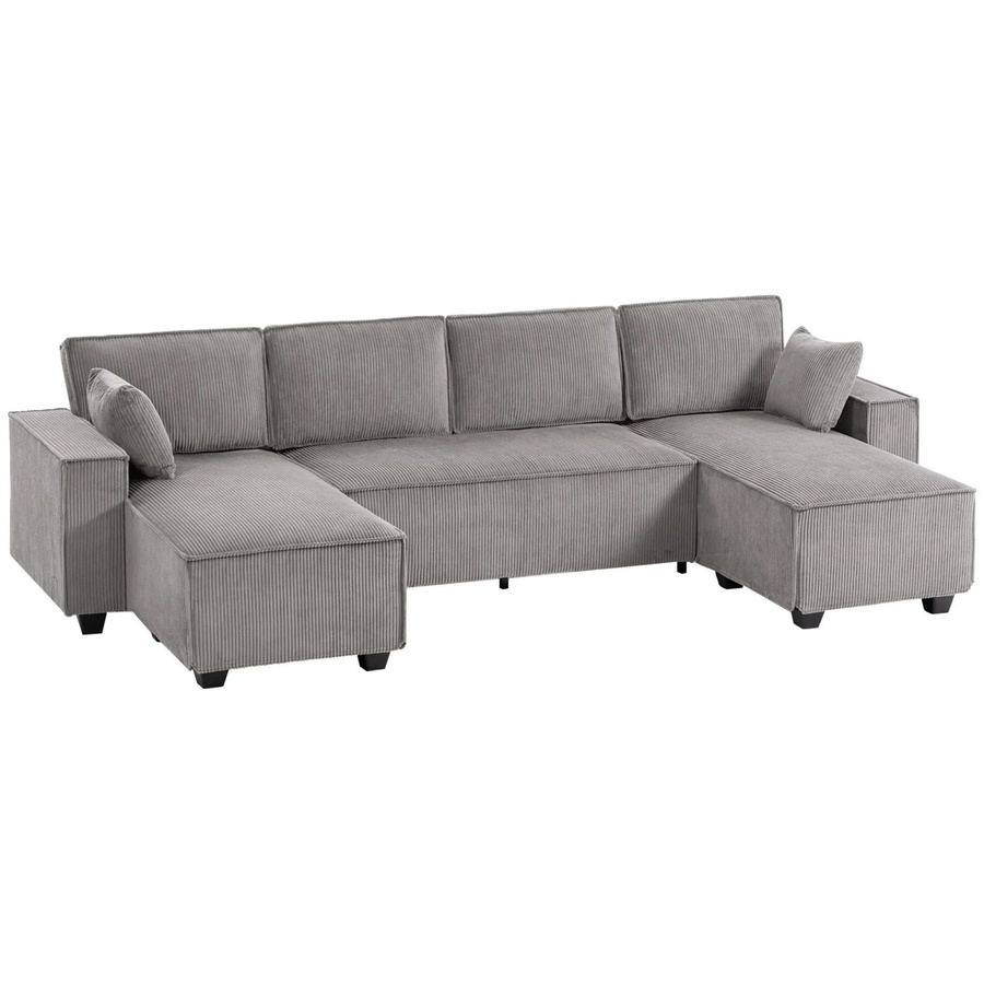 HOMCOM Ecksofa in U-Form mit Streifenstruktur, Hellgrau, B: 311 cm, T: 154 cm, H: 91 cm - Bild 2