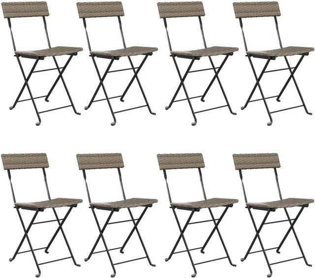 8er Set vidaXL Bistrostühle klappbar aus Polyrattan und Stahl in Grau - Bild 1