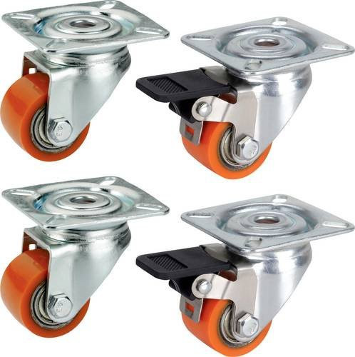 Dörner + Helmer 450035 Schwerlast-Lenkrollen Set, 4 Stück, Orange, Rad-Durchmesser: 35 mm, Tragfähigkeit: 100 kg - Bild 1