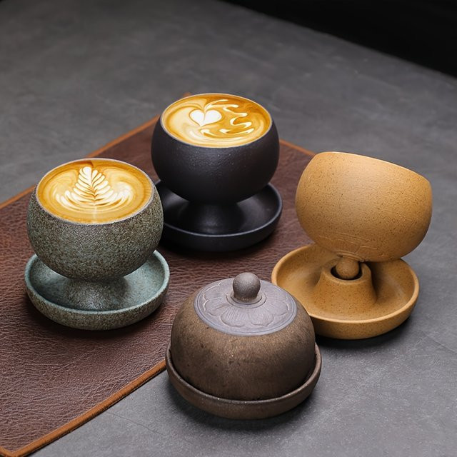 WENZHE Keramik Kaffeetassen mit Untertassen, Retro Latte Art Tassen in Grün, 168,4 ml - Bild 1