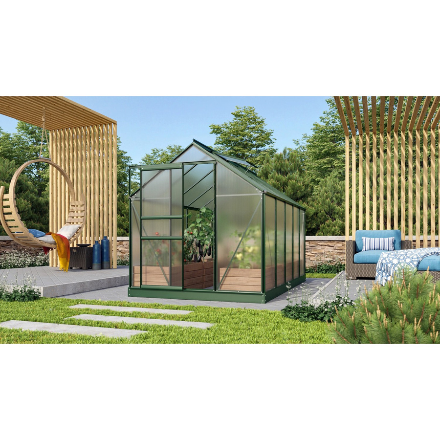 Vitavia Gewächshaus Venus 6200 in Smaragdgrün mit Aluminiumrahmen, Polycarbonat-Verglasung, Fundament und Regenrinnen, 6,2 m² - Bild 2