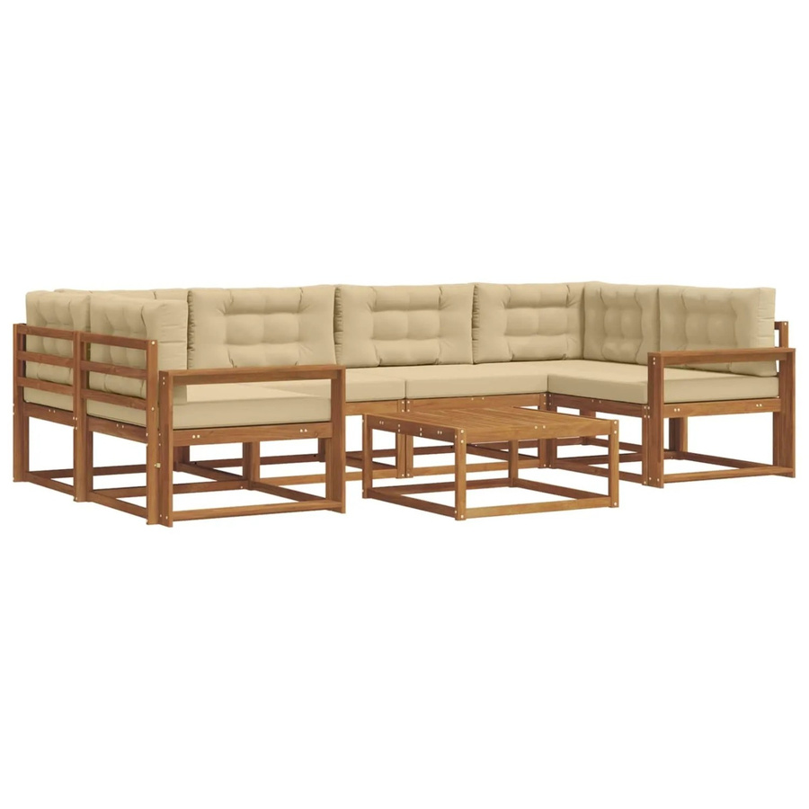 vidaXL Outdoor-Sofagarnitur L-Form aus Akazienholz mit 7 Kissen in Natur und Beige - Bild 2