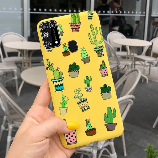 Stoßfeste Silikon Handyhülle mit Blumen- und Federdesign für Samsung Galaxy M31 und M31s in Gelb - Bild 1