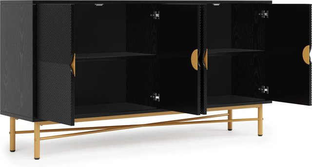 okwish Sideboard mit 4 Türen und goldenen Griffen, Schwarz, B/T/H: 160 x 40 x 82 cm - Bild 1