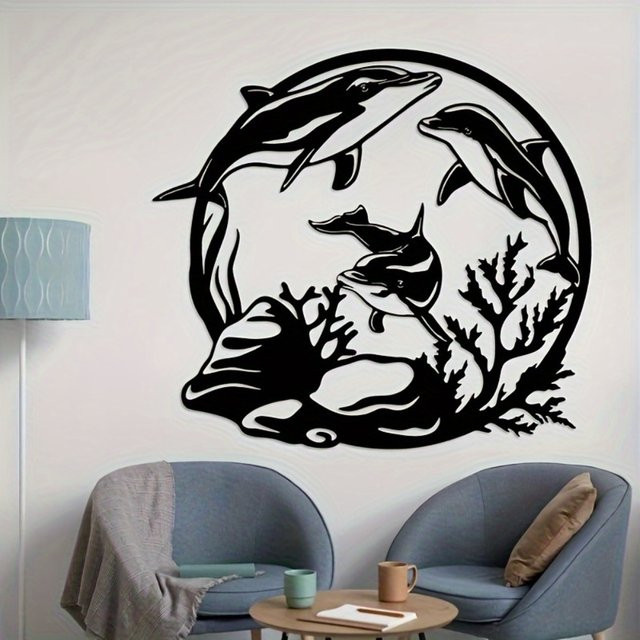 CIFBUY Delfin Metall-Wandkunst in Schwarz als moderne nautische Hängedekoration - Bild 1