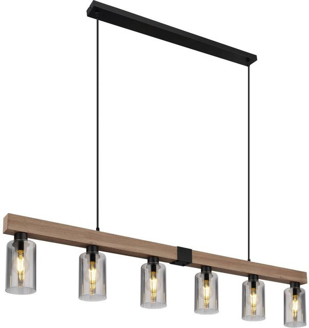 Globo Pendelleuchte Hadera 6-flammig Schwarz Matt mit Rauchglas, B: 140 cm, T: 10 cm, H: 120 cm - Bild 1