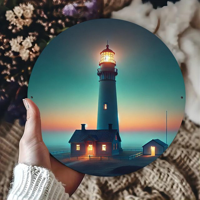 Rundes Metallschild Potdemiel Formosa Island Lighthouse Sunset Foto-Wandkunst, Durchmesser: 20 cm, Mehrfarbig - Bild 1