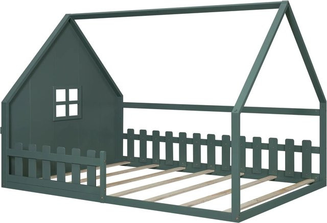 okwish Kinderbett Hausleiste in Grün aus Kiefernholz und MDF, B/T/H: 140 x 200 x 145 cm - Bild 1
