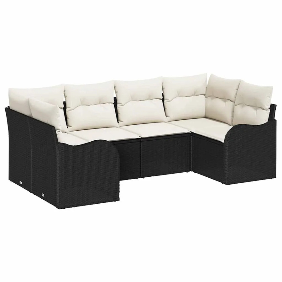 vidaXL Garten-Sofa-Set aus Poly Rattan in Schwarz-Weiß, 6-teiliges L-Shape Lounge-Set mit UV-beständigen Outdoor-Kissen - Bild 2