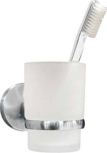 Fackelmann Zahnputzbecherhalter Fusion in Silber mit Glas und Metall, B/H/T: 7 x 9,5 x 11,5 cm - Bild 1