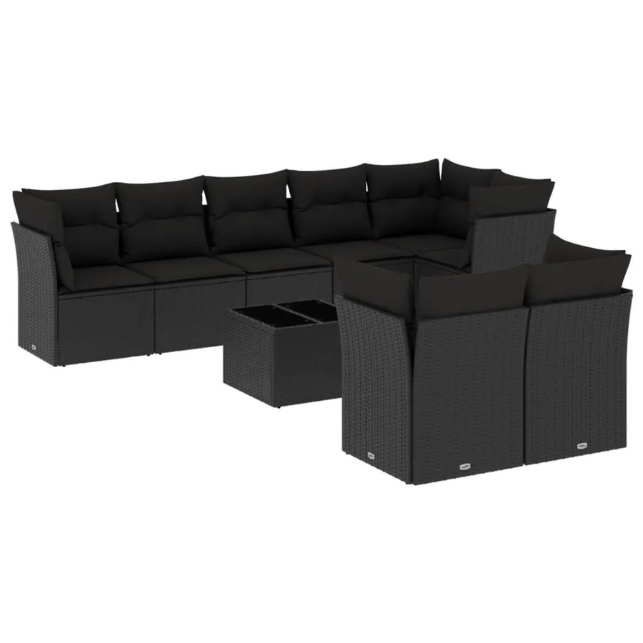 vidaXL 9-tlg Garten-Sofagarnitur Modell 3 aus Poly Rattan mit Kissen in Schwarz - Bild 2