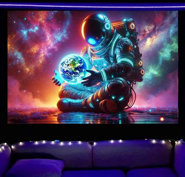 VIKAMA Cosmic Meditation Astronaut Wandteppich mit Nebel-Farbverlauf und Sternen, Mehrfarbig, B/H: 40 x 40 cm - Bild 1