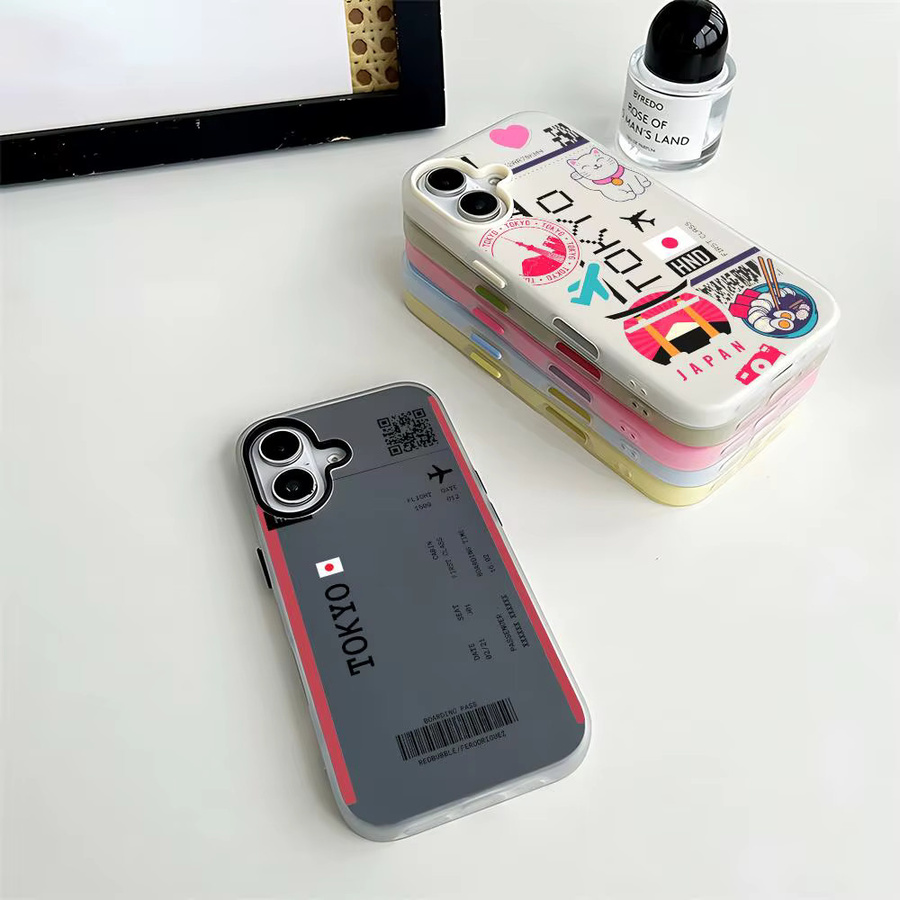 Transparente Jelly Handyhülle mit Flugticket Japan Motiv für Apple iPhone 17 16 15 14 13 12 11 Pro Max Plus Mini Stoßfeste Weiche Schutzhülle - Bild 1