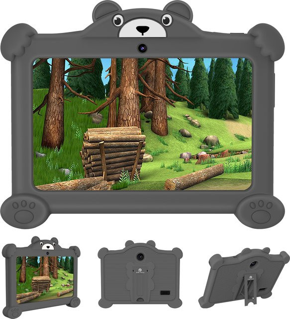 PRITOM Kids Learning Tablet mit 7 Zoll Display, Android, 2 GB RAM, 32 GB ROM, WiFi und Bluetooth inklusive Bären-Schutzhülle in Orange und Grau - Bild 1