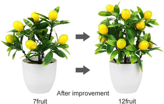 Fishine Kumquat Bonsai und Zitronen Bonsai künstlicher Baum mit Topf aus Kunststoff und Schaumstoff, Topfdurchmesser: 9,5 cm, Höhe: 8 cm - Bild 1