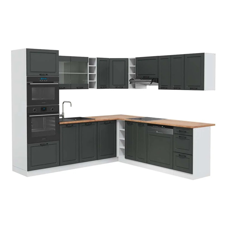 Vicco R-Line Eckküche im Landhausstil in Anthrazit und Weiß mit Eiche-Optik, B/T/H: 237 x 247 x 81,6 cm - Bild 2