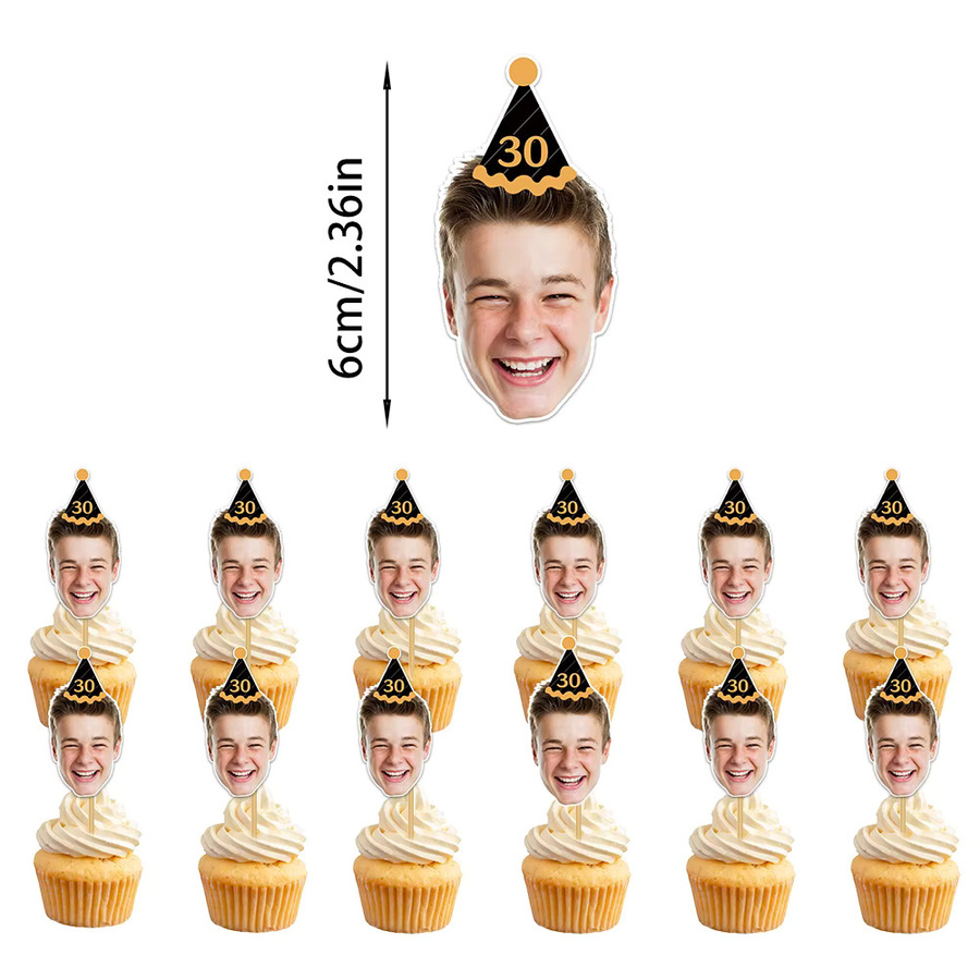 Personalisierter WEIGAO Foto-Geburtstagshut-Kuchenaufsatz aus Papier, bunter Cake Topper mit Gesicht oder Alter für deine Dessertdekoration - Bild 4