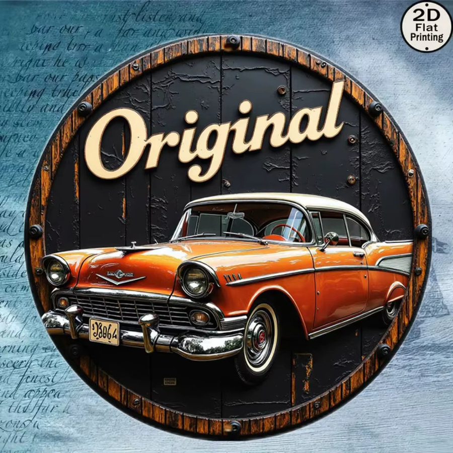 HELLOYOUNG Vintage Auto Rundes Metallschild Wandkunst in Multicolour, Durchmesser: 20,32 cm - Bild 2