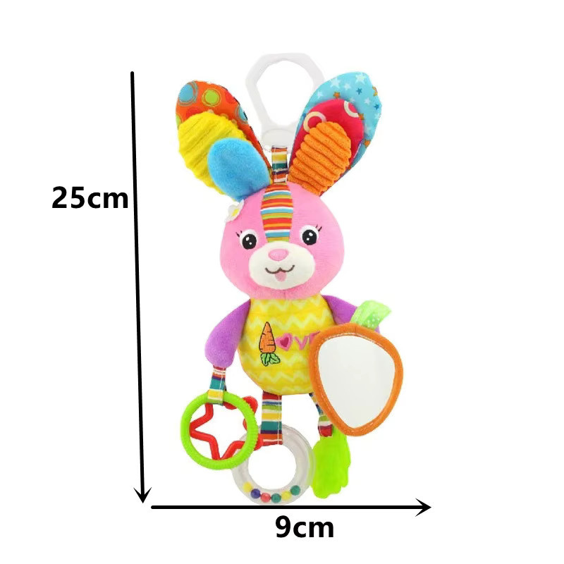 Datgo Plüschtier-Windspiel mit Beißring und Clip, buntes sensorisches Lernspielzeug für Babys mit Quietschfunktion und Crinkle-Effekt - Bild 1