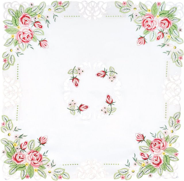 Mitteldecke viva domo Rose mit Spitze in Weiß und Grün, B/B: 85 x 85 cm - Bild 1