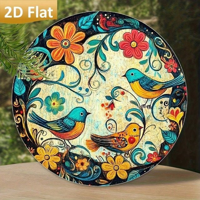 BNTINC Vintage Wandkunstschild aus Metall mit Blumen und Vögeln, quadratisches Blechdekor in Mehrfarbig, Breite: 20,3 cm, Höhe: 20,3 cm, Tiefe: 20,3 cm - Bild 1