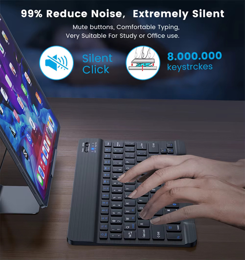 QUKAM Bluetooth-Tastatur schlank und tragbar für iOS Android Windows Tablets und Laptops in Schwarz oder Weiß - Bild 3
