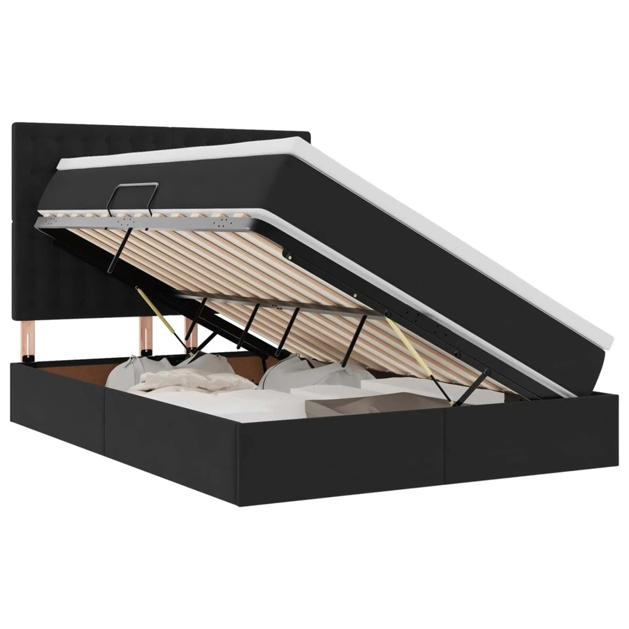 vidaXL Bett mit Stauraum und LED in Schwarz aus Samt und Metall, B/T/H: 144 x 194 x 140 cm - Bild 2