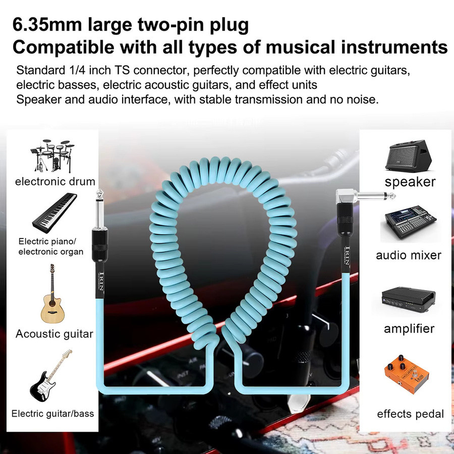 IRIN 3M Gitarrenkabel mit geradem und rechtwinkligem 1/4-Zoll-Klinkenstecker für E-Gitarre und Bass - Bild 2
