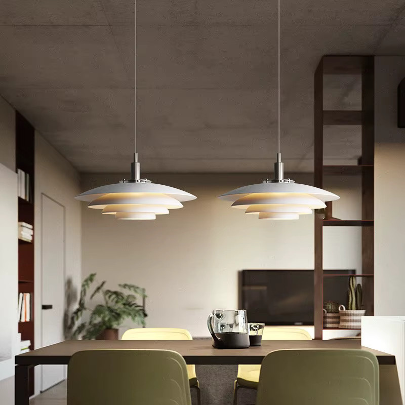 BANMENG Nordische E27 LED-Pendelleuchte aus Metall in Weiß für Wohnzimmer, Schlafzimmer und Esszimmer - Bild 3