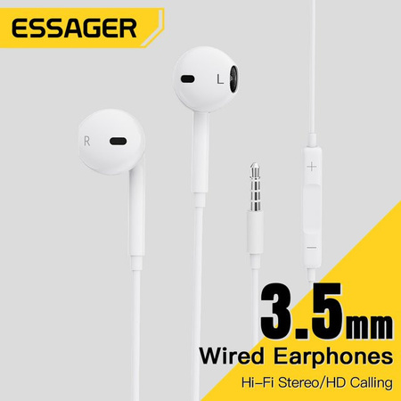 Essager In-Ear Kopfhörer mit Mikrofon, kabelgebundene Stereo-Ohrhörer mit 3,5 mm Klinkenanschluss und Inline-Steuerung, Weiß