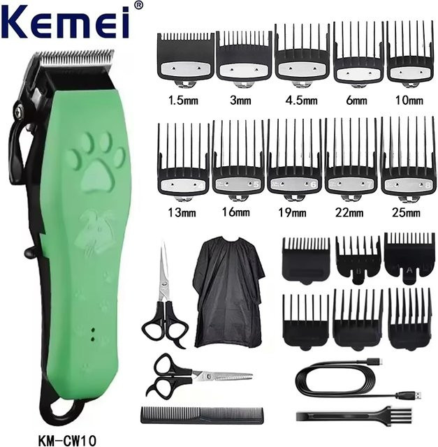 Kemei Tierpflege-Haarschneidemaschine KM-cw10 Elektrischer Wiederaufladbarer Katzenscherer und Hundehaar-Trimmer in Grün - Bild 1