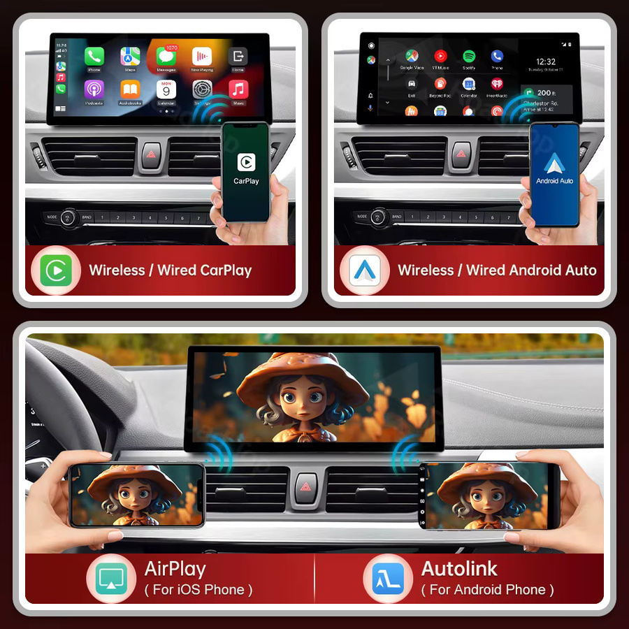 RoadTop 12,3 Zoll Drahtloser CarPlay Multimedia-Bildschirm für BMW Serie 1 2 3 4 NBT EVO in Schwarz - Bild 4