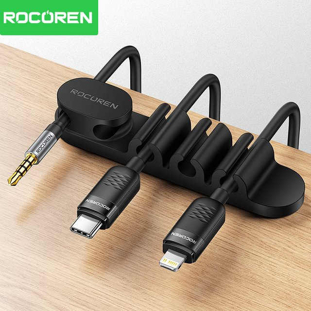 Rocoren Selbstklebende Silikon Kabel Organizer in Schwarz für USB Kabel Maus Tastatur und Headset - Bild 1