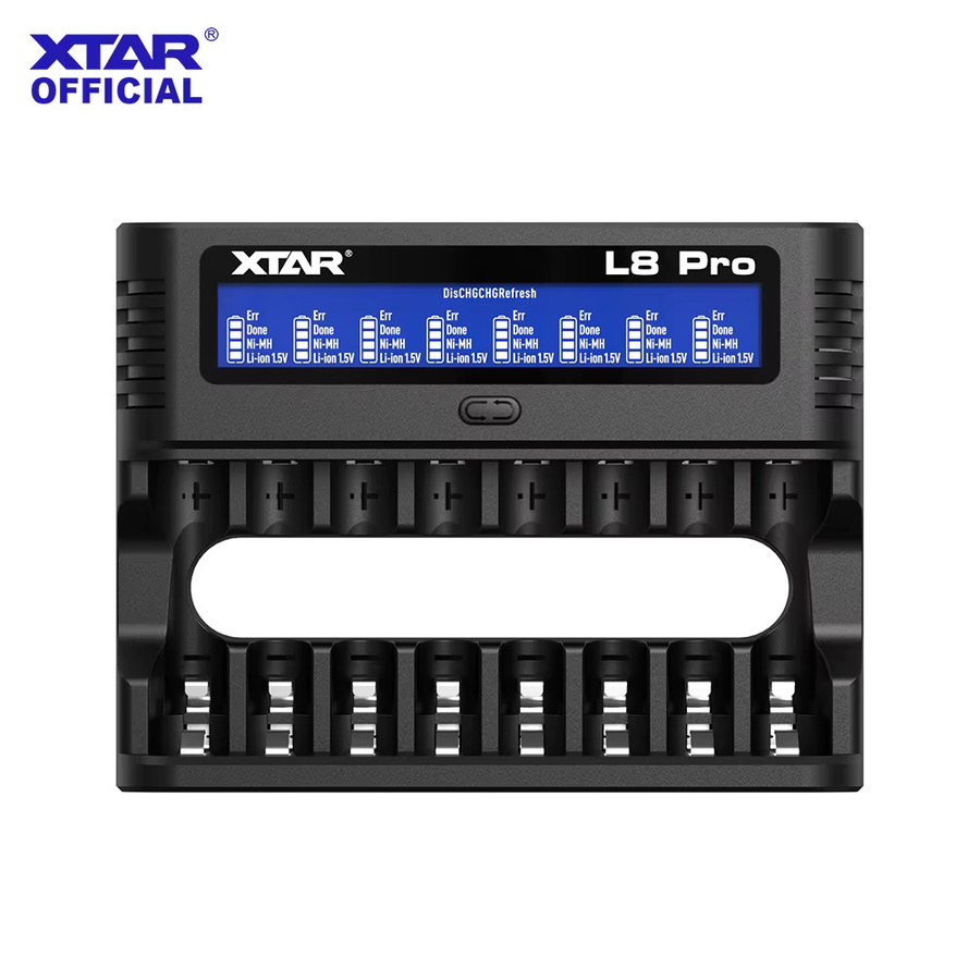 XTAR L8 Pro 8-Slot Smart-Ladegerät für AA/AAA Ni-MH und 1,5V Li-Ion Akkus mit USB-C, Schwarz - Bild 5