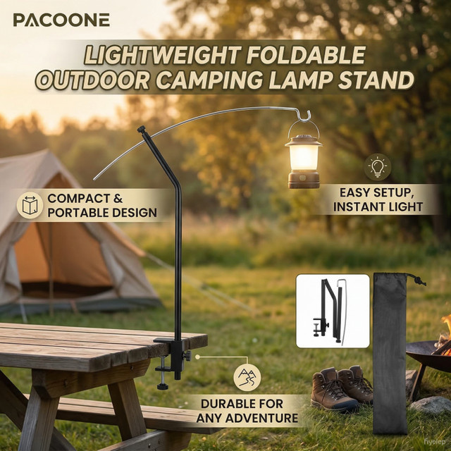 PACOONE Camping-Laternenständer in Schwarz, ultraleichter und 360 Grad verstellbarer Tischleuchtenständer für die Desktop-Beleuchtung - Bild 1