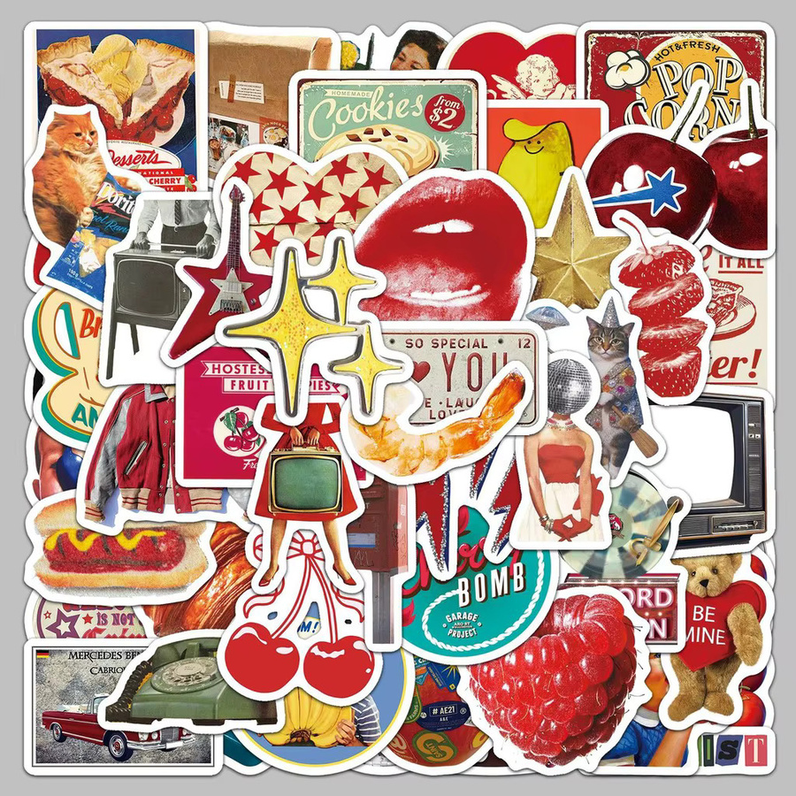 50 Stück amerikanische Vintage-Aufkleber in Multicolour von AnimeWorlds Store für DIY-Projekte wie Tagebücher oder Tassen - Bild 3