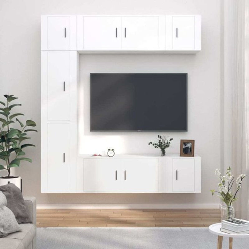 7-teiliges Vidaxl TV-Schrank-Set aus Holzwerkstoff in Weiß im klassischen und minimalistischen Design - Bild 1