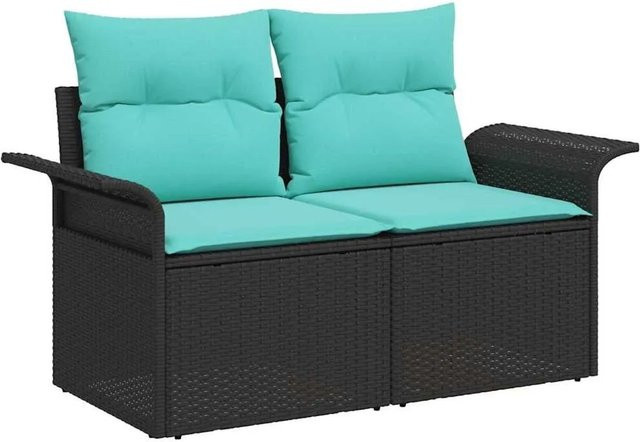 vidaXL Garten-Sofa aus Poly-Rattan mit Kissen in Schwarz, B/T/H: 141 x 62 x 69 cm - Bild 1