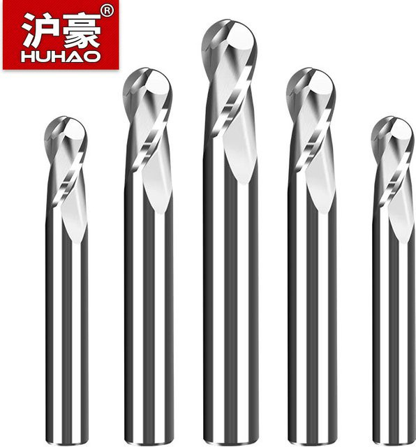 HUHAO Kugelkopffräser aus Hartmetallstahl mit 2 Schneiden für CNC-Maschinen, Farbe: Silber, Material: Edelstahl - Bild 1