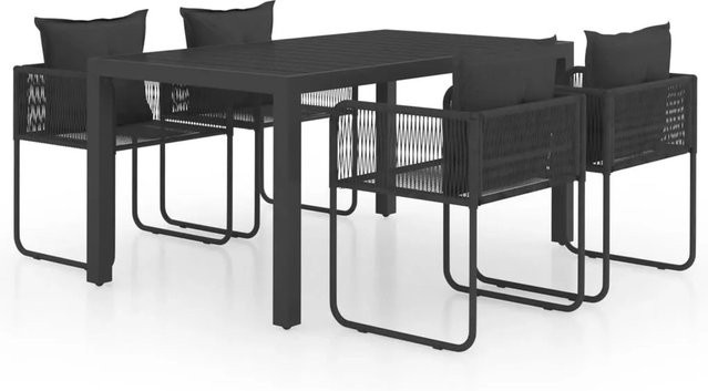 Furnicato Garten Essgruppe Schwarz mit Tisch und 4 Stühlen inklusive Kissen aus PVC-Rattan und WPC, Tisch B: 150 cm, T: 90 cm, H: 74 cm - Bild 1