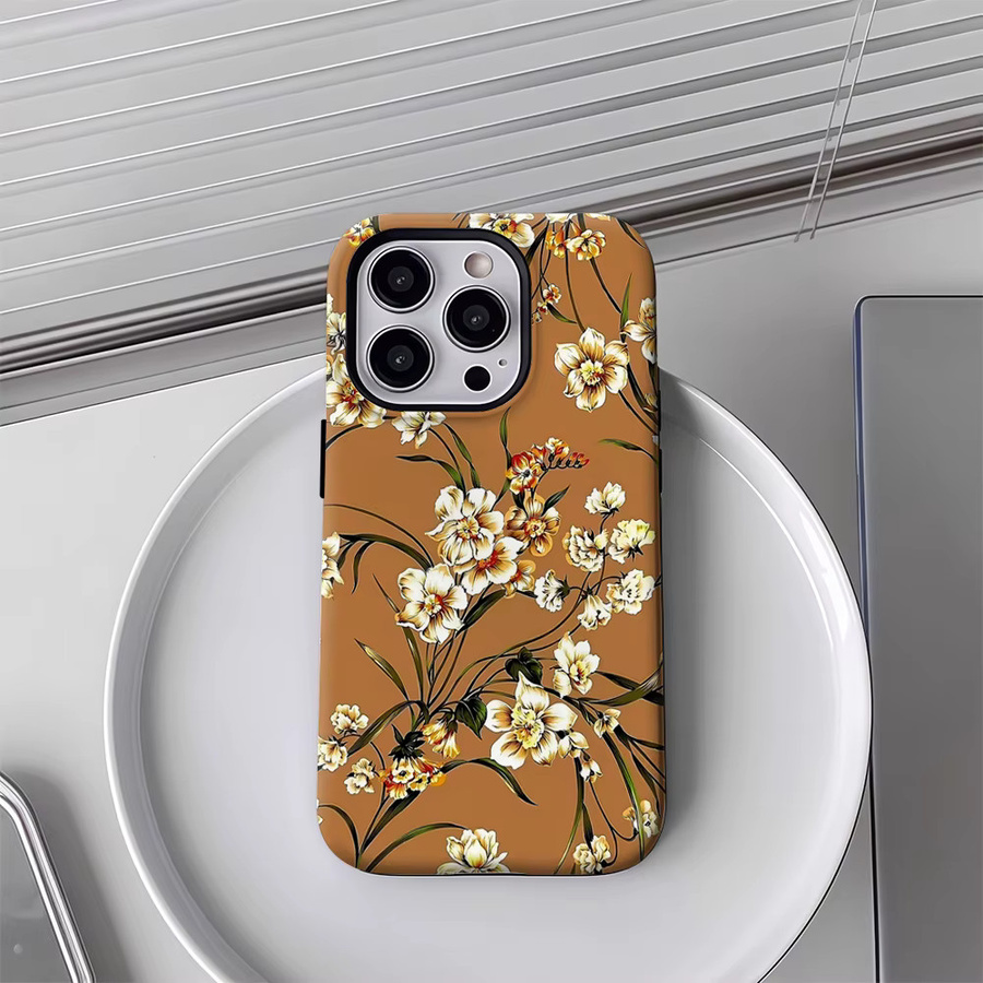 Potdemiel Robuste Magnetische Handyhülle mit Blumenmuster für iPhone 17 16 15 14 13 Pro Max Plus in Braun - Bild 4