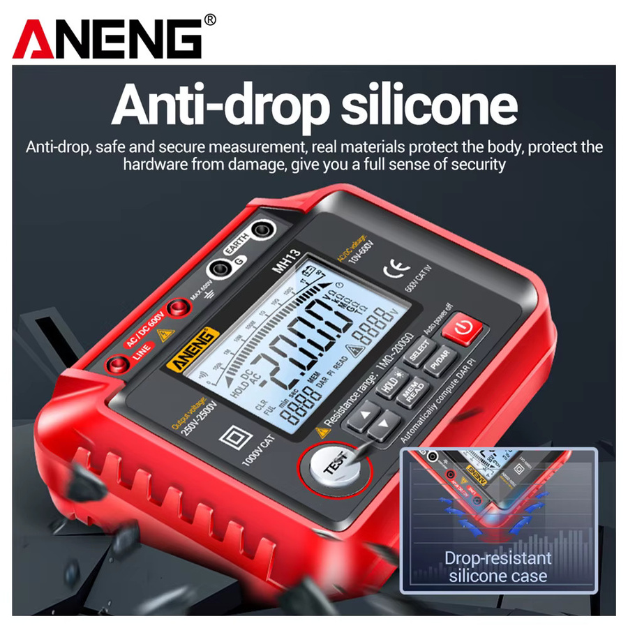 ANENG MH13 Digitaler Isolationswiderstandsmesser Megohmmeter und Spannungsprüfer in Rot - Bild 3